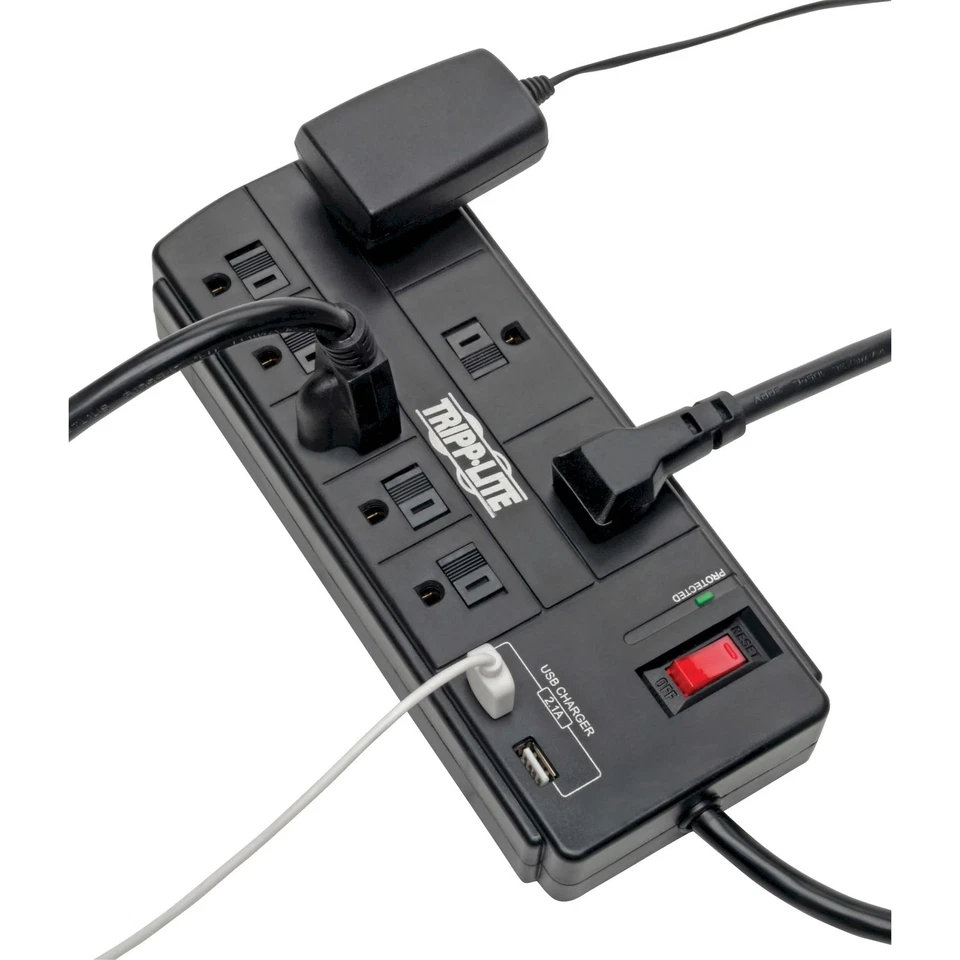 8 Outlet Surge Protector With 2 Usb Ports 1200 Joules Power Strip Black - Image 2 of 4