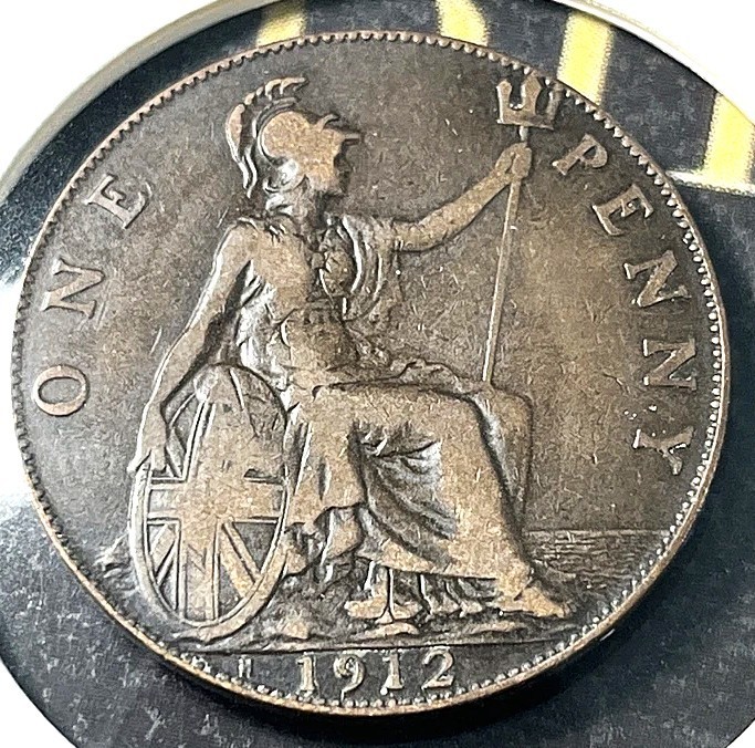1912-H British one penny as pictured, better date, Low Mintage  + Free Shipping