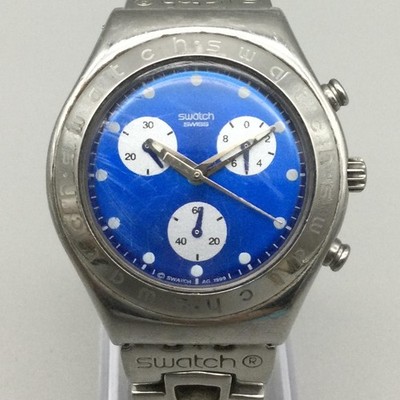 Vintage Swatch Mens Watch 34mm Blue Irony Chronograph Date New