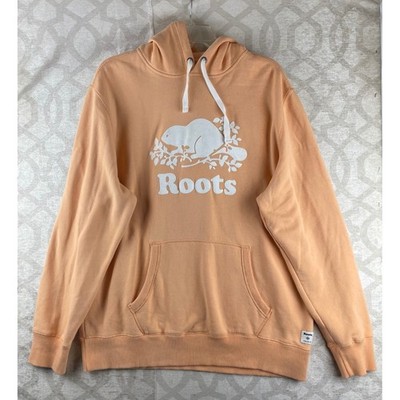 Roots Original Beaver Hoodie Mens Large Peach Orange Excellent Graphic Pullover