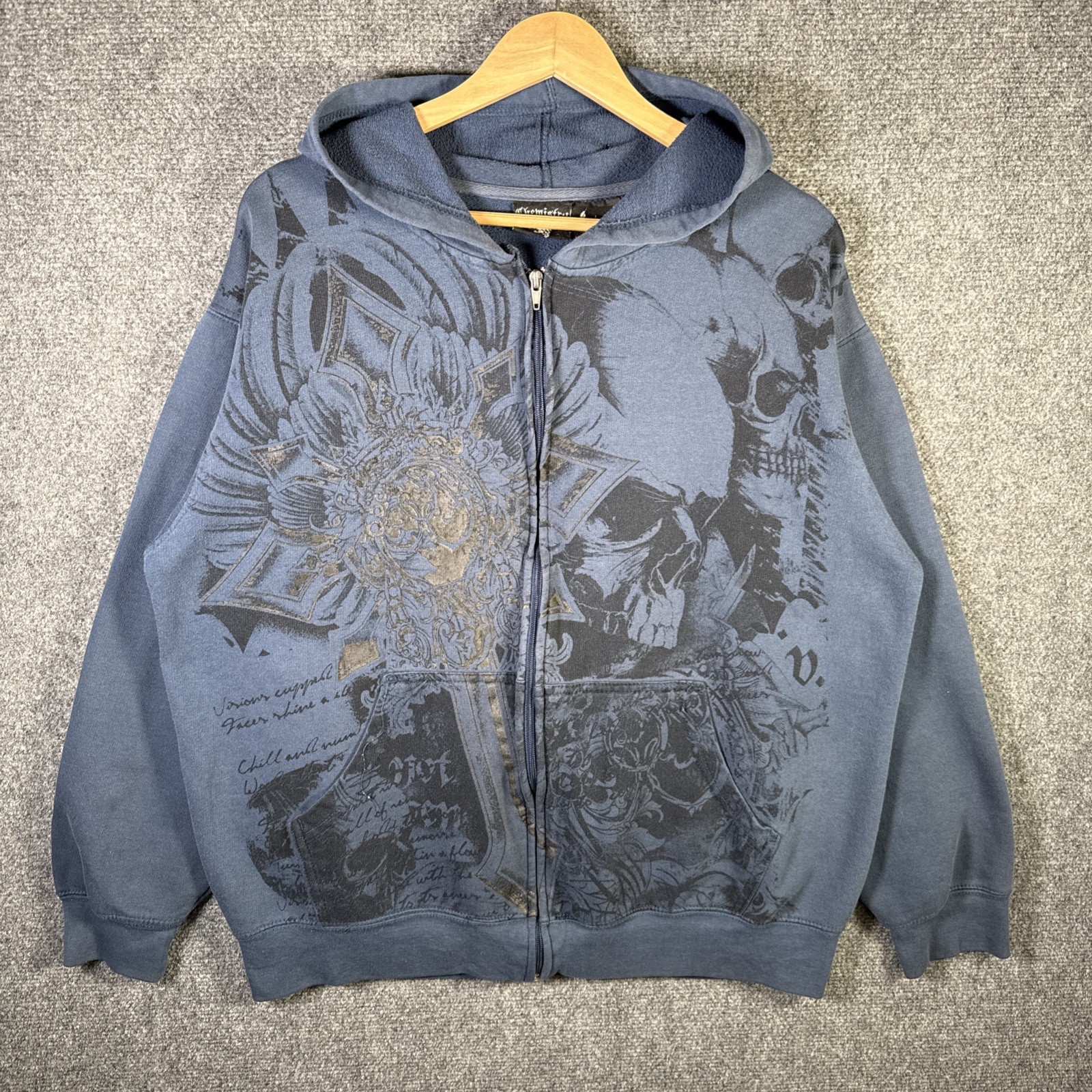 Vintage MMA Elite Hoodie Mens Large Blue Y2K Skate Grunge Tr