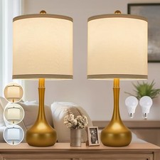23" Farmhouse Table Lamp Set of 2 Metal Modern Bedside Lamps for Living Golden