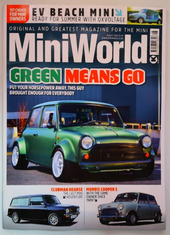 MiniWorld magazine August 2026 EV Beach Mini +Clubman hearse, Morris Cooper S