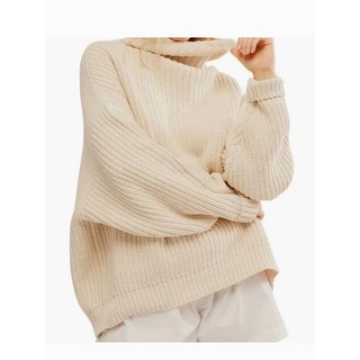 Free People Swim Too Deep Oversized Turtleneck Sweater Small Cream Chunky Cozy