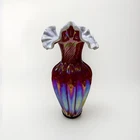 FENTON Iridized Ruby Overlay Spiral Optic Vase Milk Glass Crest 11" Tall Signed