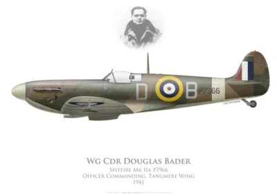 Print Spitfire Mk IIa, Wg Cdr Douglas Bader, Tangmere Wing RAF (par G. Marie)
