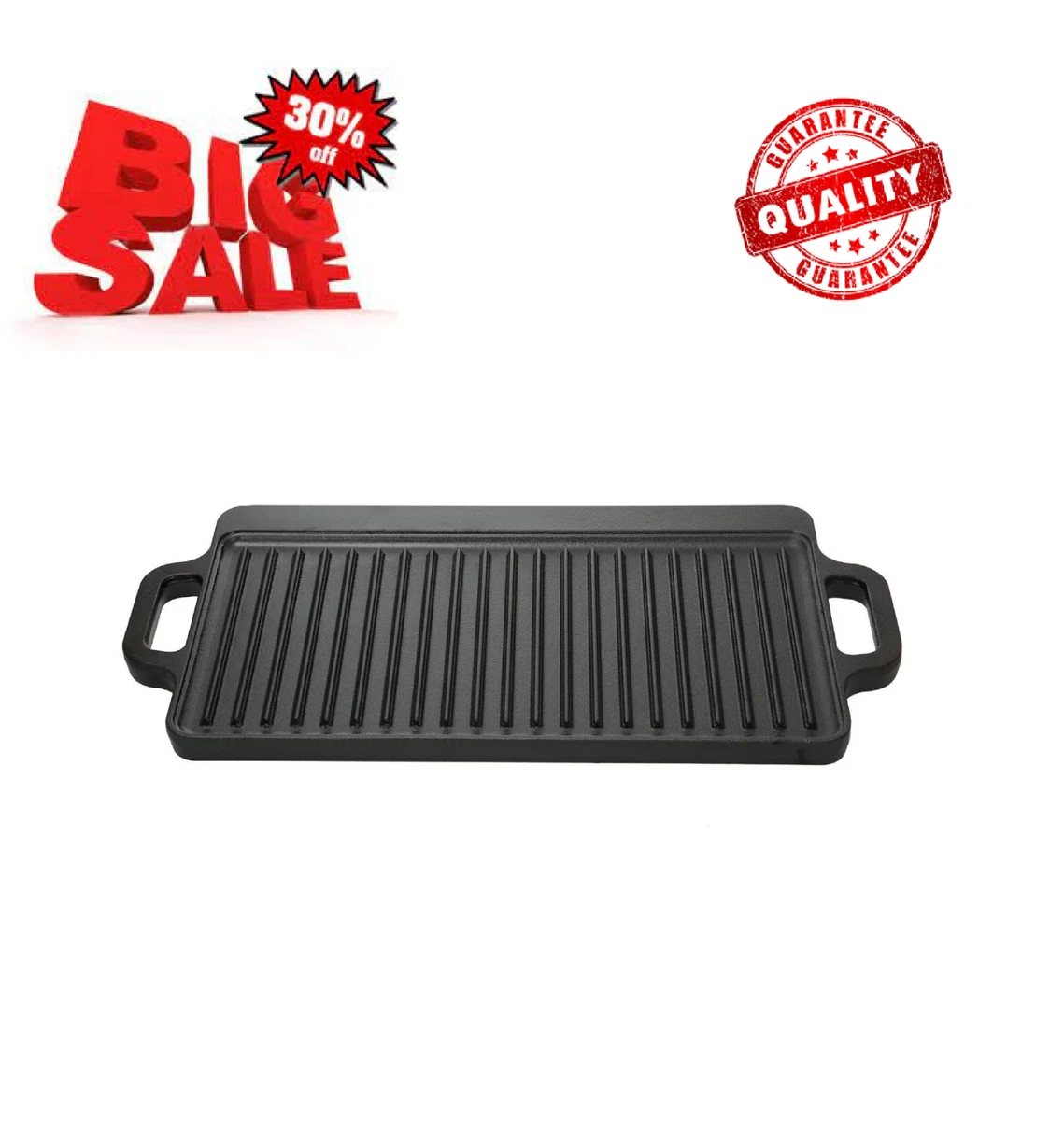 Cast Iron Reversible Grill Griddle Pan Hamburger Steak Stove Top