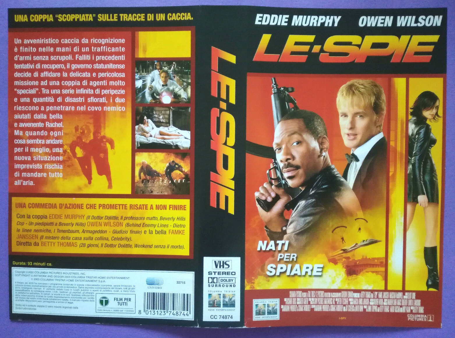 Solo Copertina Fascetta Le Spie eddie murphy owen wilson Per Videocassetta/Vhs