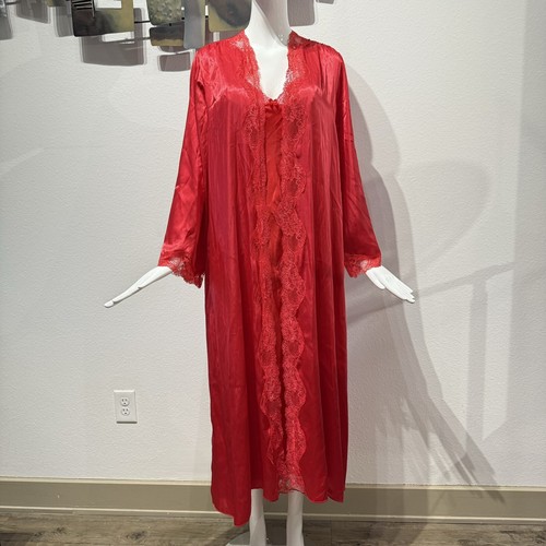 Vintage Shirley Of Hollywood Satin-Silk Feel Sexy Red Long Nightgown & Robe O/S - Picture 5 of 24