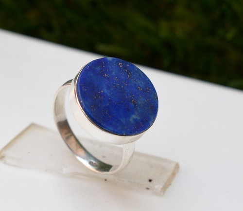 925 Sterling Silver Natural Lapis Lazuli Round 15 MM Gemstone Jewelry Ring - Picture 8 of 14
