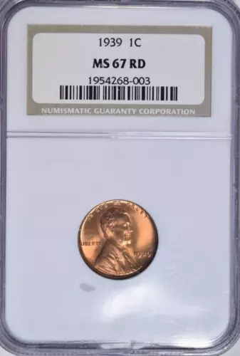 1939 LINCOLN CENT ~ NICE RED NGC SUPER GEM MS67RD!