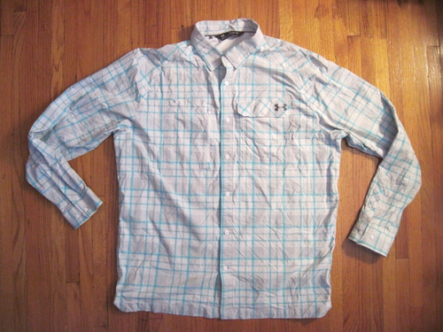 Under Armour Blue Check Moisture Wicking UPF 30 Outdoors Loose Fit Shirt 2XL