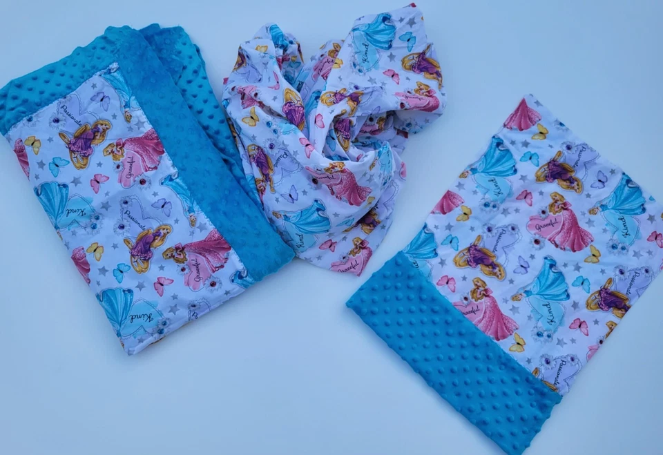 Juego de cama Minky de algodón princesa de 3 piezas para 4 niños pequeños, sábana, manta autoencuadernada Foto 2 de 4