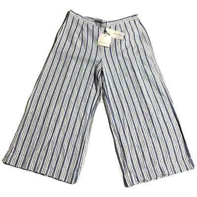 Beach Lunch Lounge Linen Blend Pants Womens Size S Blue Stripe Cropped Wide  Leg | eBay
