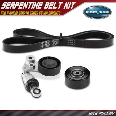 3x Serpentine Belt Drive Component Kit for Hyundai Sonata Santa Fe Kia Sorento