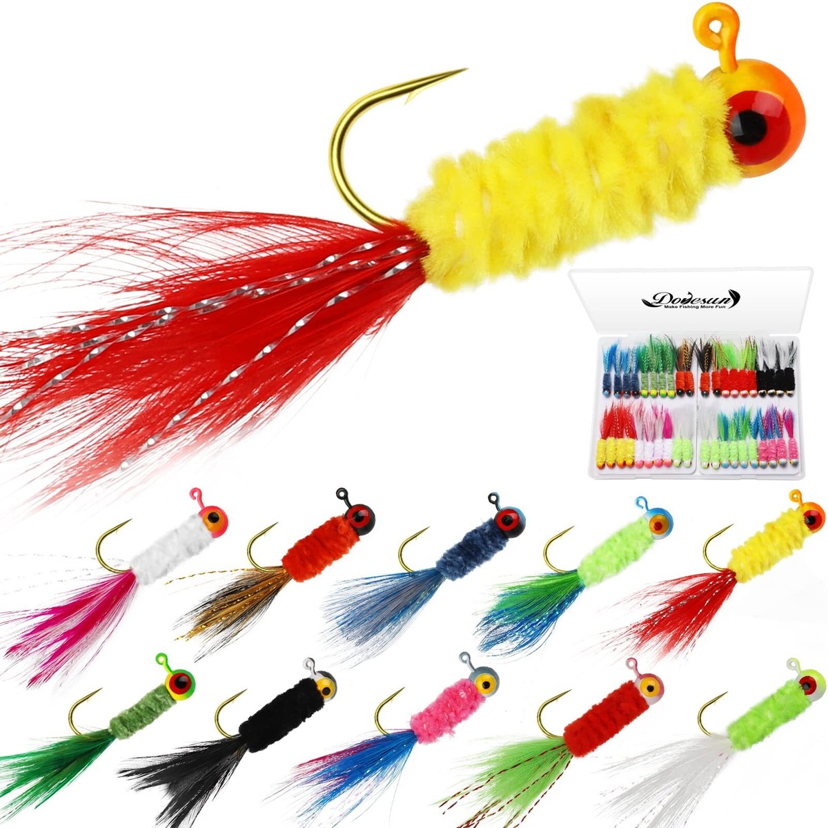 Crappie Jigs Jig Heads with Feather Hand-tied Marabou Jigs 40pcs