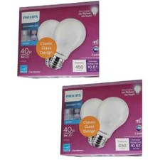  4-Pk Philips 40W Eq A19 Dimmable LED Light Bulb Frosted Glass Daylight 5000K 