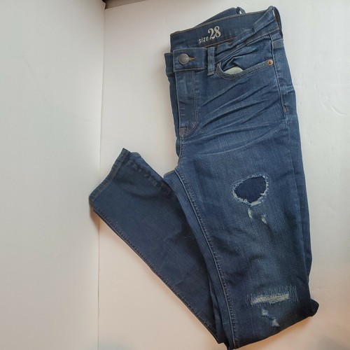 J. Crew Reid Distressed Women's Jeans 28 Straight Skinny Dark Whiskered Stretch - Picture 3 of 12
