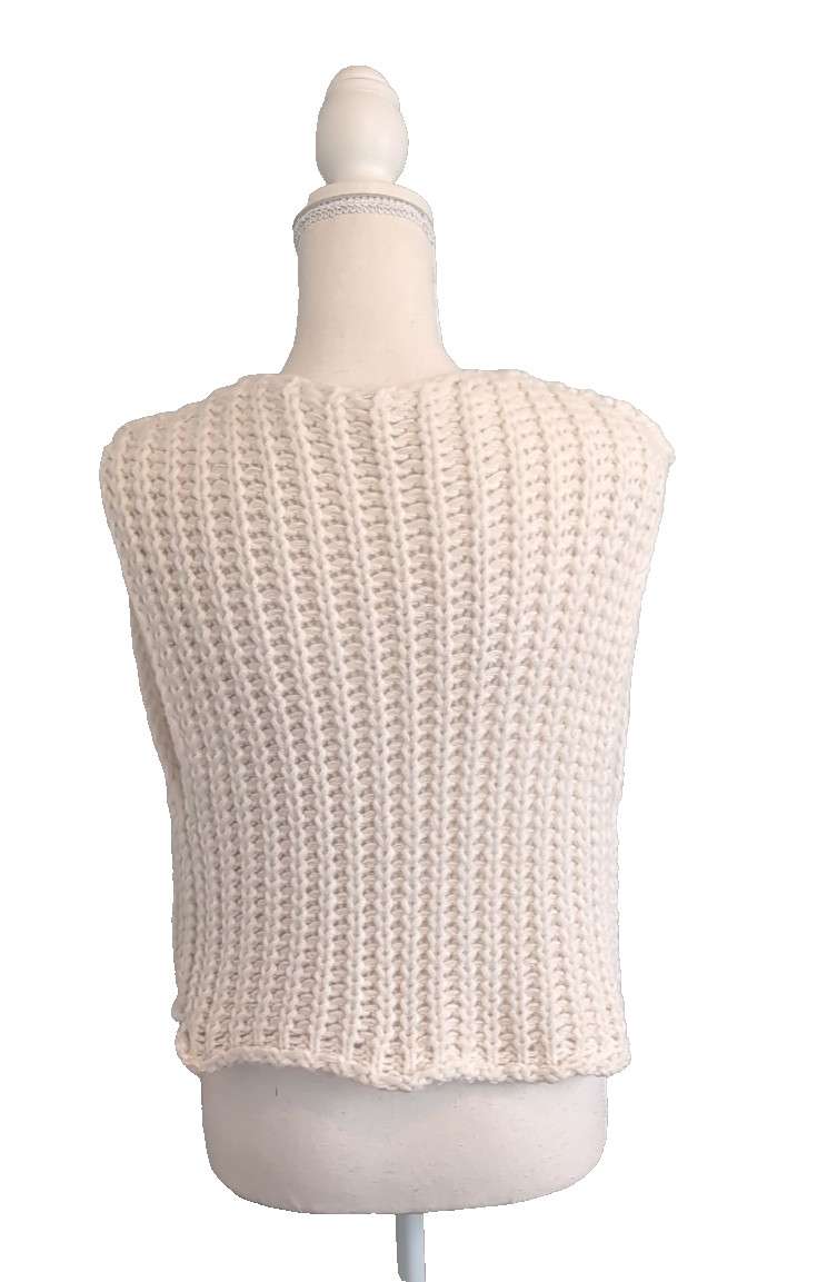 Crochet Solid Button-Front Pocket Vest V Neck Siz… - image 2