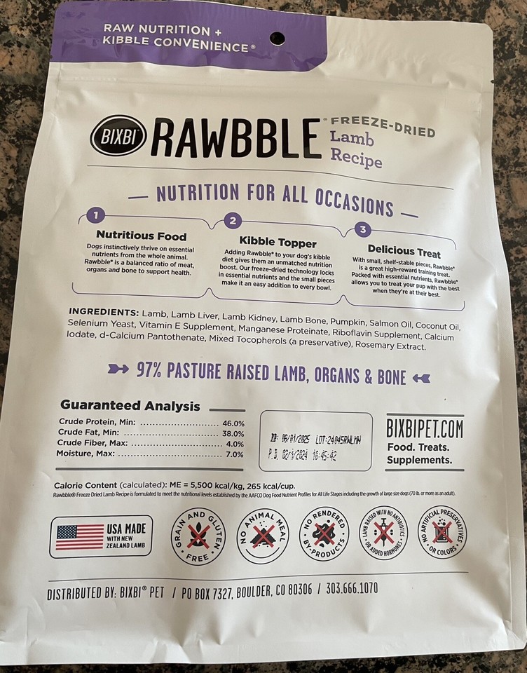 BIXBI Rawbble Freeze Dried Dog Food, Lamb Recipe, 12 oz 98 Meat and Organs eBay