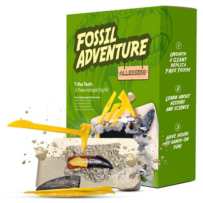 T-Rex Tooth Dig Kit with 3 Tools Playmat Guide Facts Jr. Paleontologist