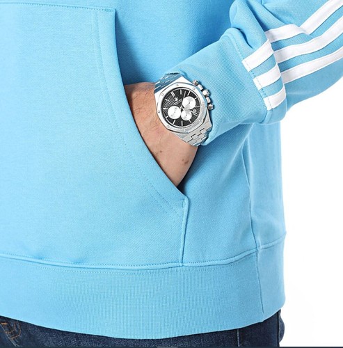 NEW MENS ADIDAS ORIGINALS 3 STRIPES TREFOIL HOODIE ~SIZE MEDIUM  #IR9862 BLUE - Picture 4 of 6