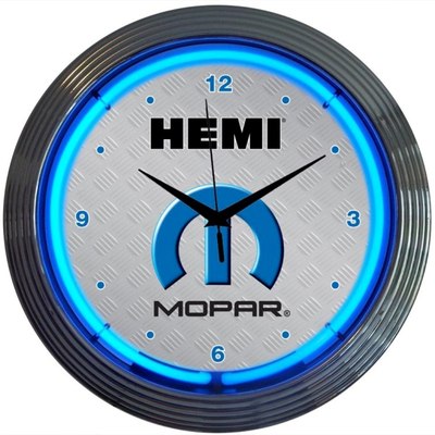 Neon clock sign Hemi Powered Mopar Dodge Chrysler  RAM Cuda garage wall lamp