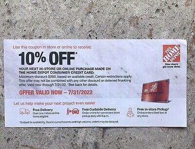 Buy Home Depot Coupon 10% Off Online Or In-store W/ Home Depot Card Exp. 7/31/22