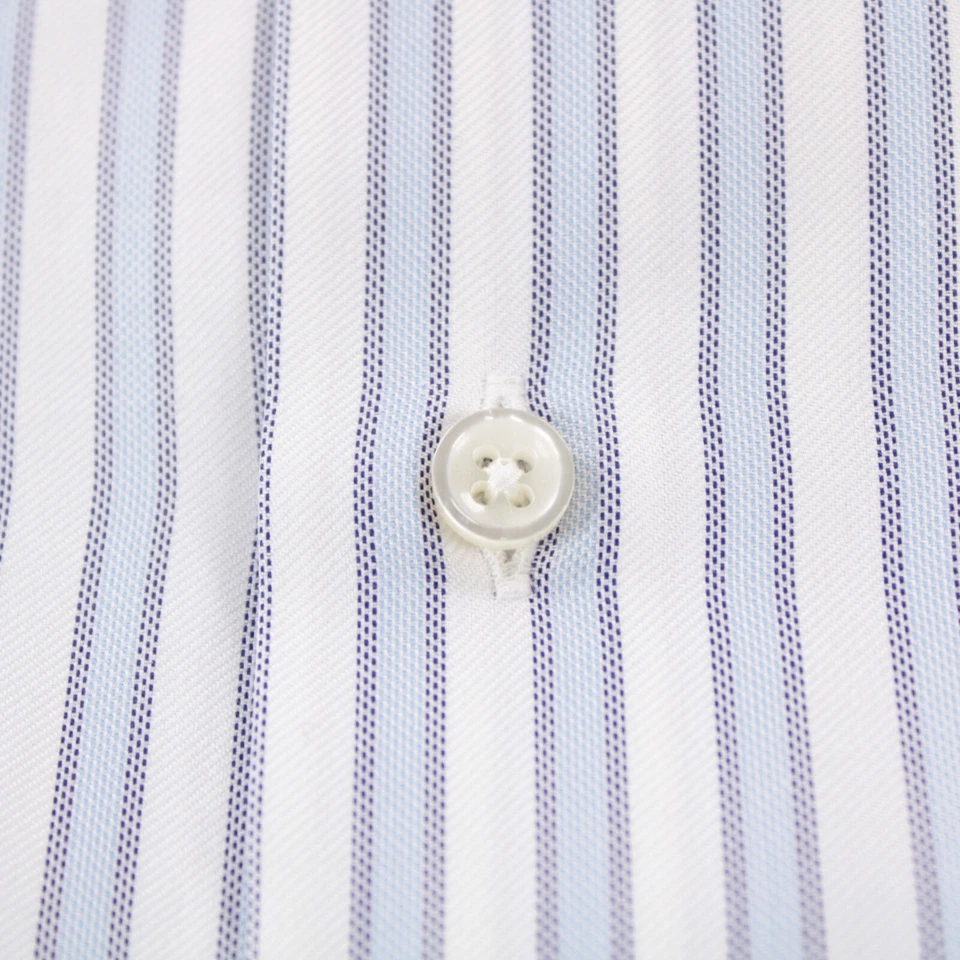 Camisa de vestir Kiton nueva sin etiquetas talla 15,5 39 azul con rayas blancas 100 % algodón Foto 4 de 4