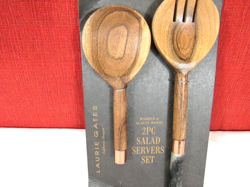 Laurie Gates Two Piece Serving Set in Wood and Marble K310156 - Picture 2 of 3