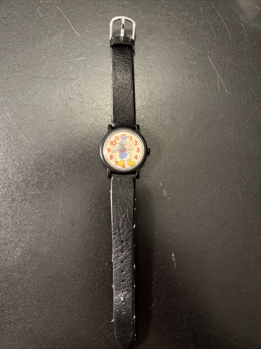 Vintage Donald Duck Watch with Black Strap, needs new band Vintage Disney Donald Duck Gold Tone Wristwatch with Black  main image 4