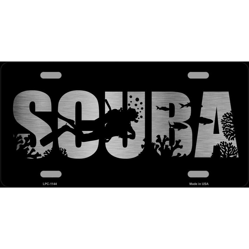 Scuba Themed Brushed Chrome Carbon Fiber Aluminum License Plate