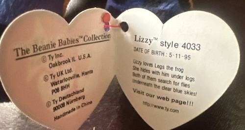Ty 1995 Original Beanie Baby Lizzy the Lizard w/ tag errors - Picture 6 of 6