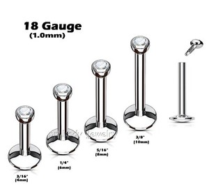 1pc 16G 1//4/" to 1//2/" Steel Internally Threaded Press Fit CZ Labret Monroe Tragus
