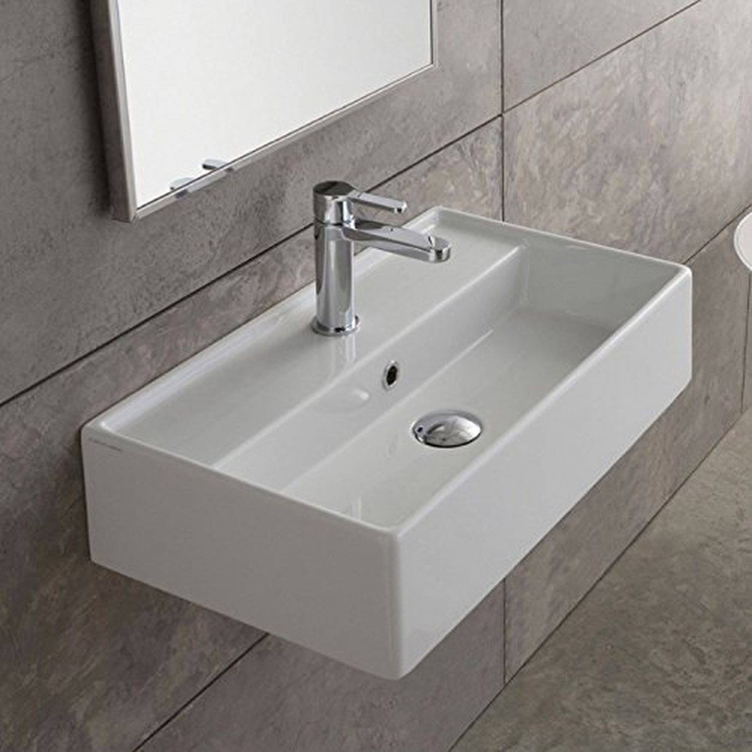 Scarabeo 1501-One Hole Soft Rectangular Small Ceramic Wall Mounted//Vessel Sink Small White Nameeks