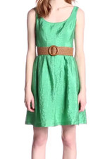 Nine West Aquamarine Textured Linear Burnout Belted Fit & Flare Dress w/Pockets