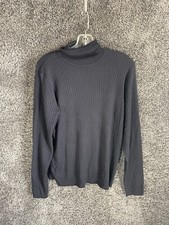 Sag Harbor Sweater Womens Small Navy Ribbed Cotton Long Turtleneck Pullover