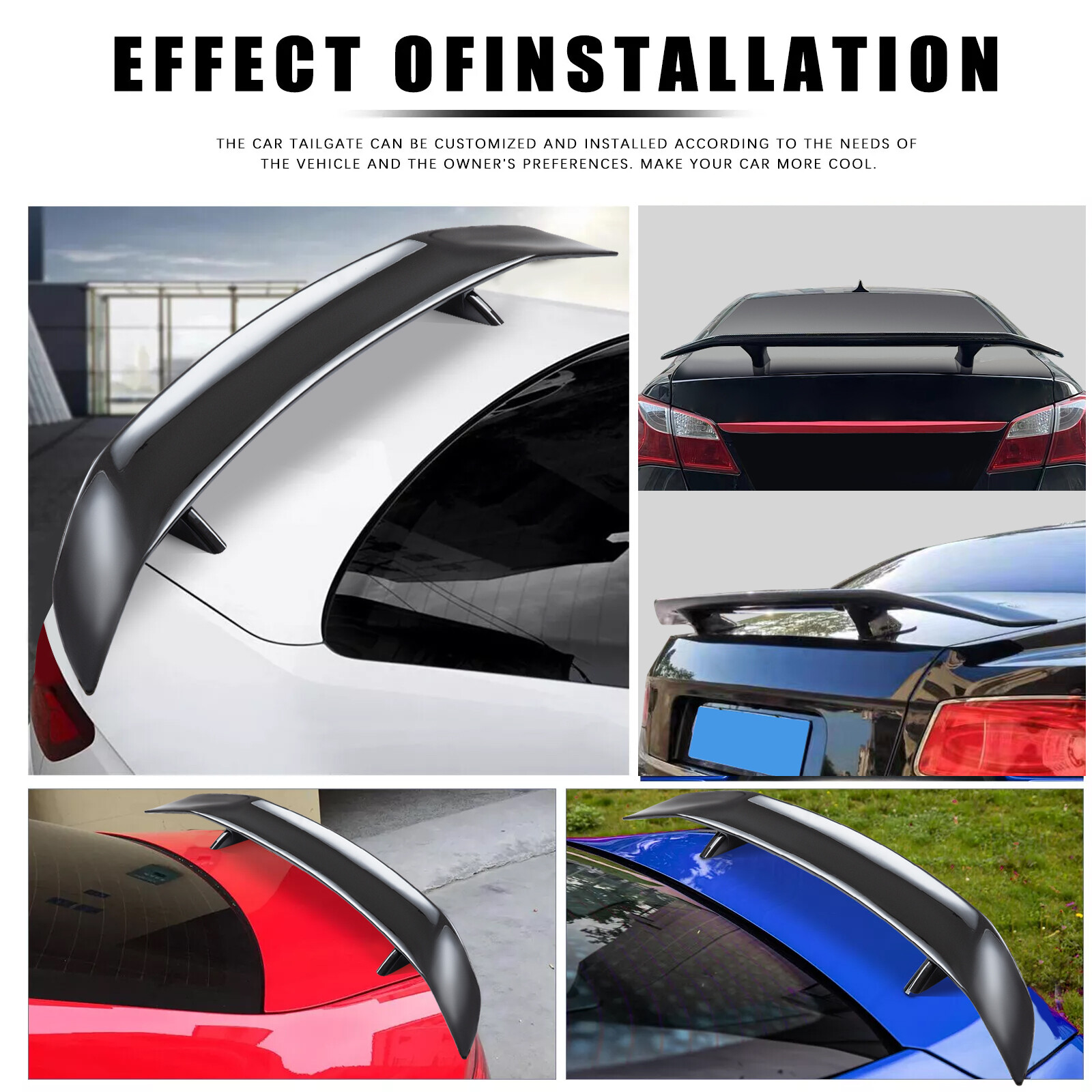 46" GT Style Gloss Black Racing Rear Trunk Spoiler Wing For Honda Civic 10TH Gen