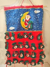 Vtg Hanging Felt Advent Calendar Santa 25 Pockets