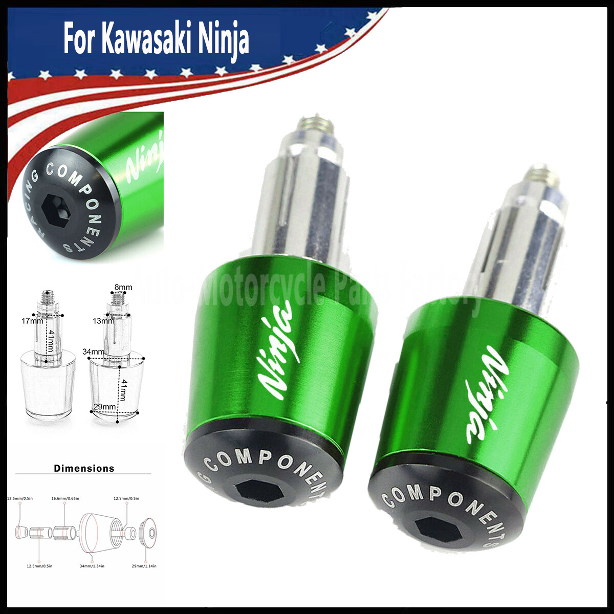 Motorcycle Comfort Grips 2-Piece Black S \u0026 Bar Ends For Kawasaki Ninja  Motorcycles - Left \u0026 Right Set, Anti-Slip Design Hand Grip, image size:1200x1200