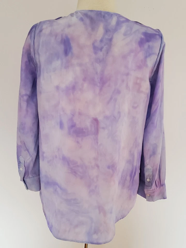 Joie painted Silk crepe shirt Blouse pink white purple blue painted S M tie dyed - Image 3 of 4