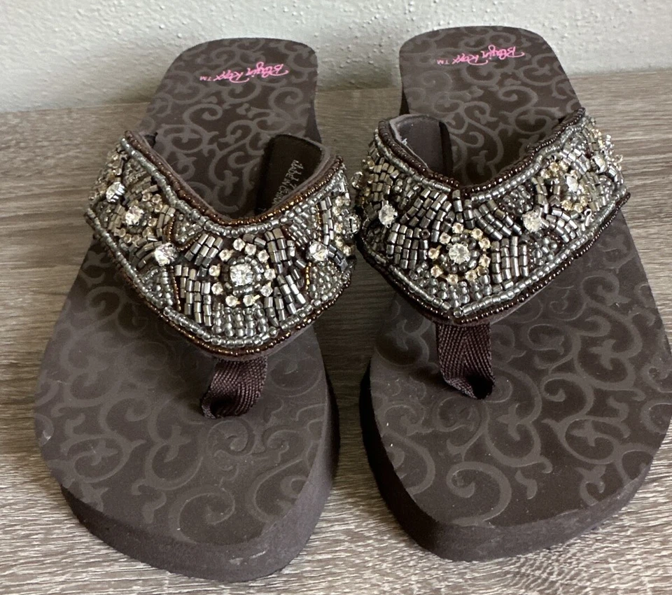 Sandalias de cuña BLAZIN ROXX para mujer talla 6 marrón con cuentas estrás occidentales sin cordones Foto 2 de 4