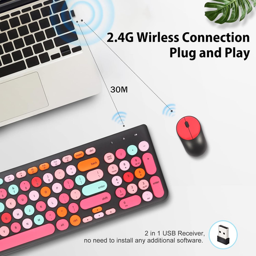 Wireless Keyboard and Mouse Combo, Retro Typewriter Wireless Keyboard with round - 第 2/12 張圖片