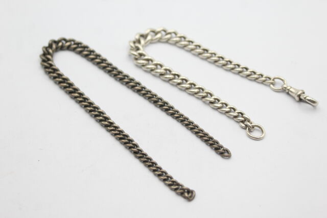 2 x Vintage .925 Sterling Silver (47g) WATCH CHAINS for RESTORATION 2 x Vintage .925 Sterling Silver (47g) WATCH CHAINS for RESTORATION