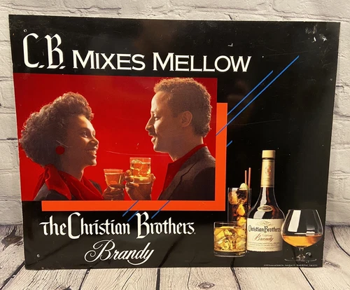 Vintage Christian Brothers Brandy Sign Tin Metal Black Americana