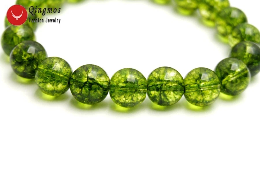 10mm Round Natural Green Peridot Bracelet for Women Jewelry Stone Bracelet 7.5" - Image 3 of 4