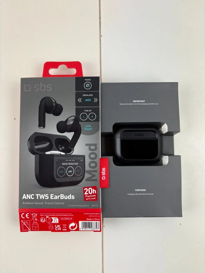 SBS Mood TWS Auricolari ANC Display LCD Touch Bluetooth In-Ear Nero Premium - Immagine 2 di 4