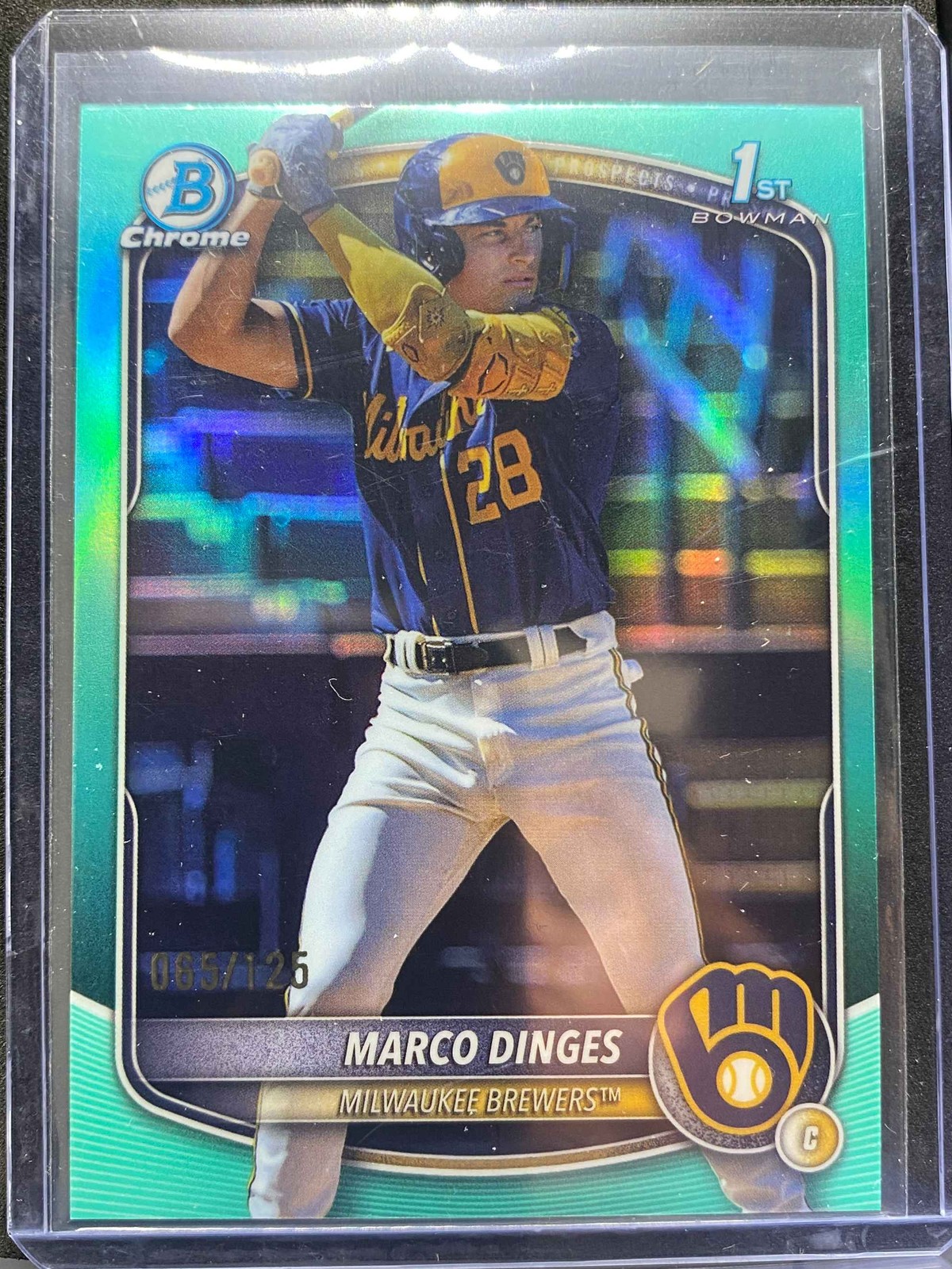 2025 Bowman Chrome Aqua Refractor #BCP-183 Marco Dinges 1st /125 Brewers
