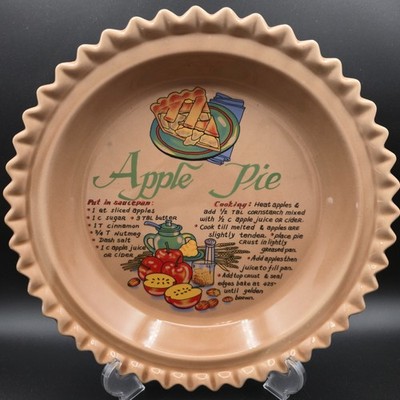 UNIVERSAL TRUMPS Apple Pie Ceramic Pie Plate/Lid Fluted Edge Recipe 11n VNTG