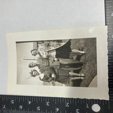 Vintage 1940s Black White Photo Military Man with Two Women 3.5x5.5"